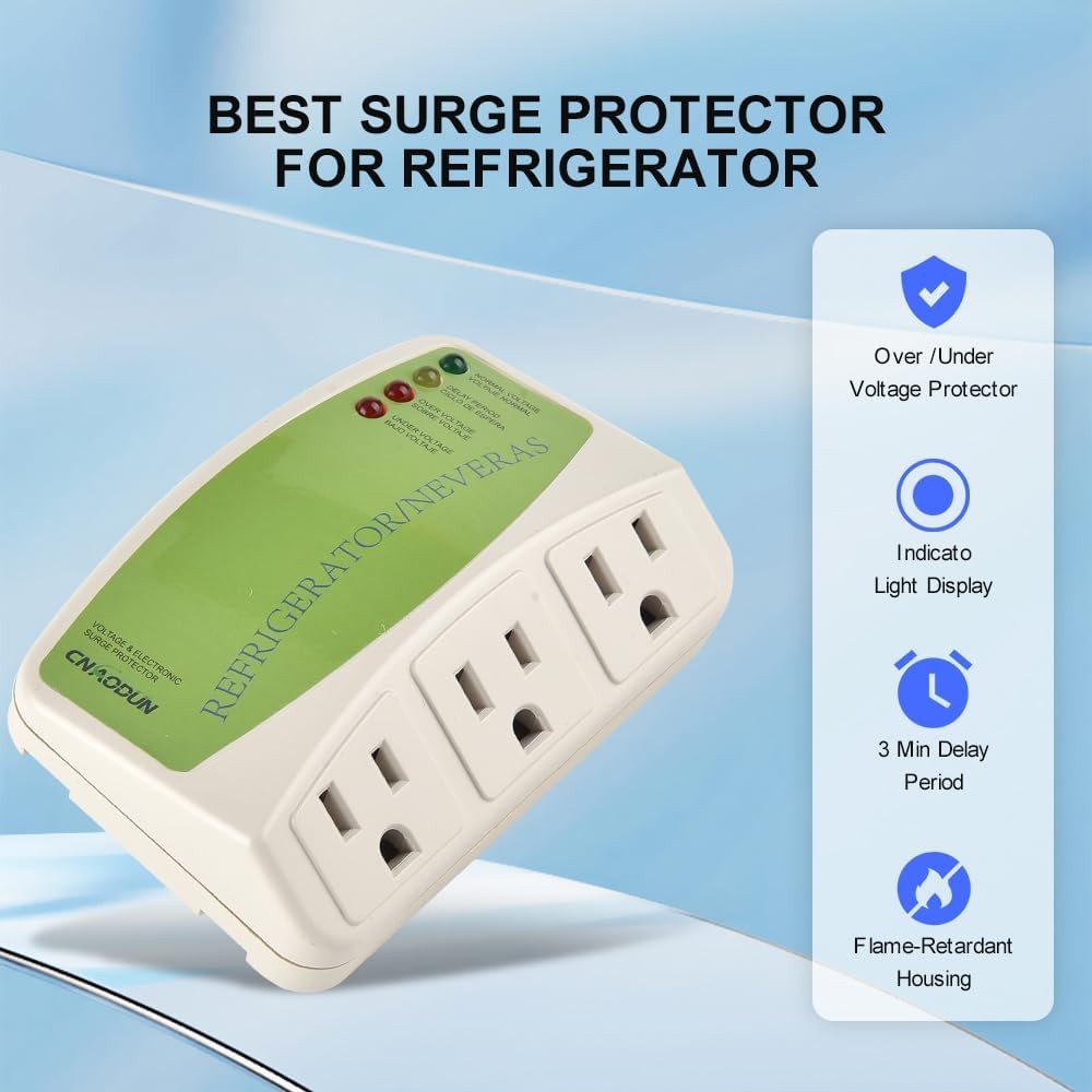 ตู้เย็น Surge Protector, CNADUUN เครื่องใช้ในบ้าน 3 Outlet Power Surge Protector แรงดันไฟฟ้า Brownou