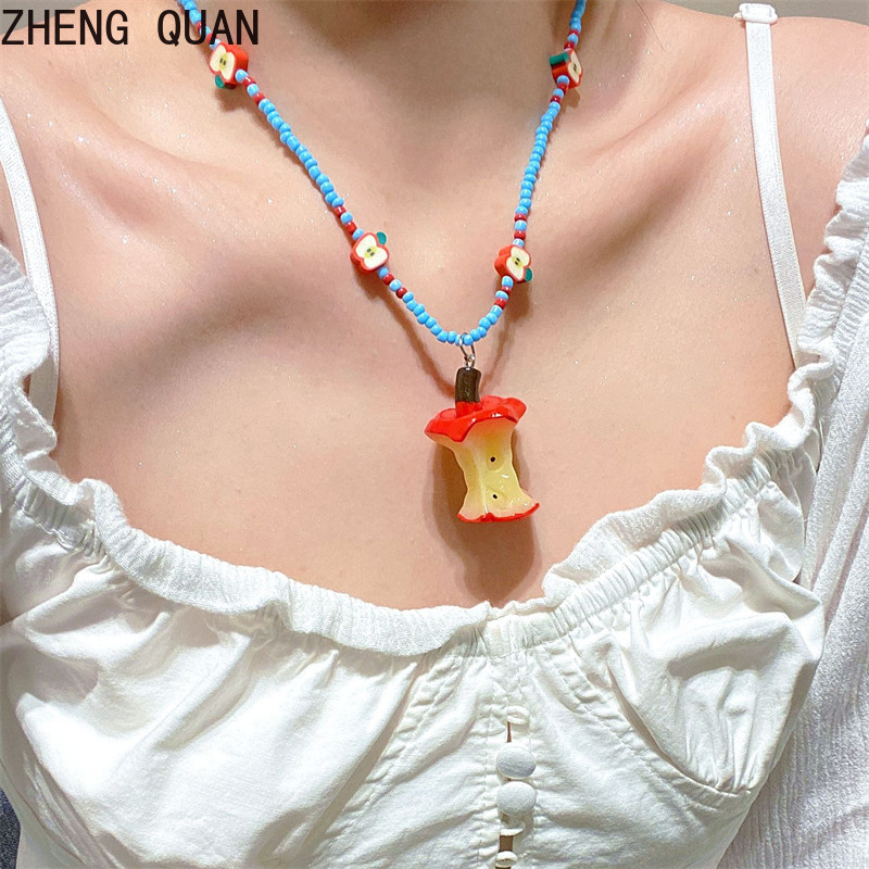 สร้อยคอตัวละครแอปเปิ้ล ทำจากลูกปัดดินโพลิเมอร์ สไตล์ไม่เหมือนใคร เป็นของขวัญที่สวยงามและแตกต่าง