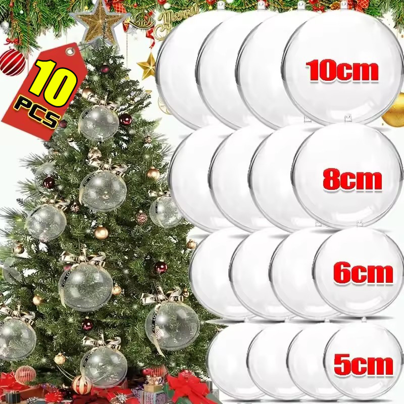 2/5/10 ชิ้น Xmas Hollow ลูกบอลพลาสติกตกแต่ง | เครื่องประดับเติมอะคริลิกใส 5-10 ซม. สําหรับต้นคริสต์มาส/งานแต่งงาน/ตกแต่งปาร์ตี้,งานฝีมือ ทําเอง