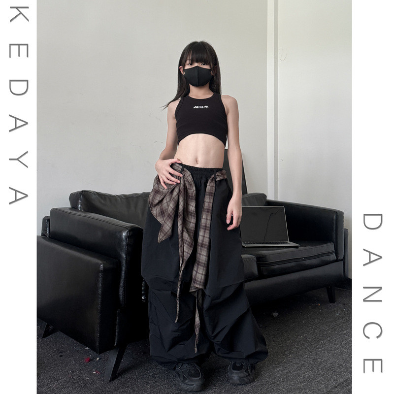 [KeDaYa] พร้อมส่ง กางเกงลายธงอเมริกัน ผ้าคาดเอวลายตาราง แฟชั่นฮิปฮอปสำหรับสาวๆ ชุดเต้นเด็ก Y2K OOTD - รูปที่ 4
