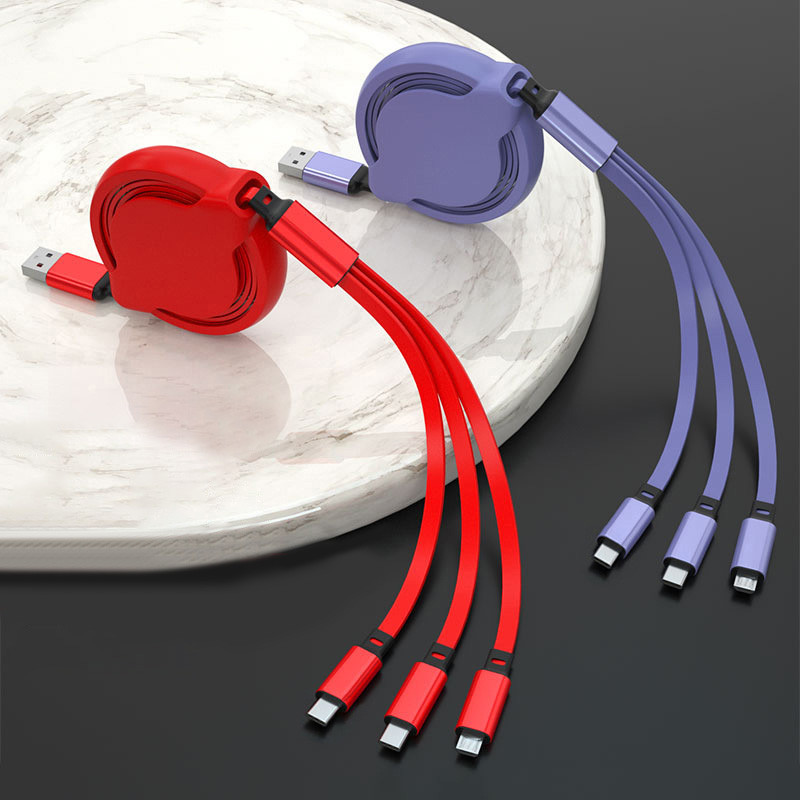 สาย USB 3-in-1 แบบยืดหดได้สำหรับ iPhone 11 13 14 15 Pro Max สาย Micro USB Type-C สายชาร์จเร็วแบบพกพา