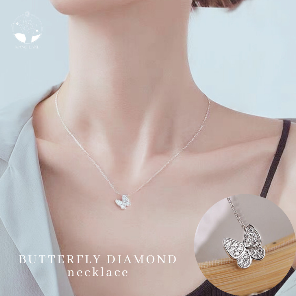 MNL💗ERFLY DIAMOND สร้อยคอพร้อมจี้ผีเสื้อติดเพชร เครื่องประดับแฟชั่นเงินแท้ 925 วันครบรอบ วันเกิด ของ