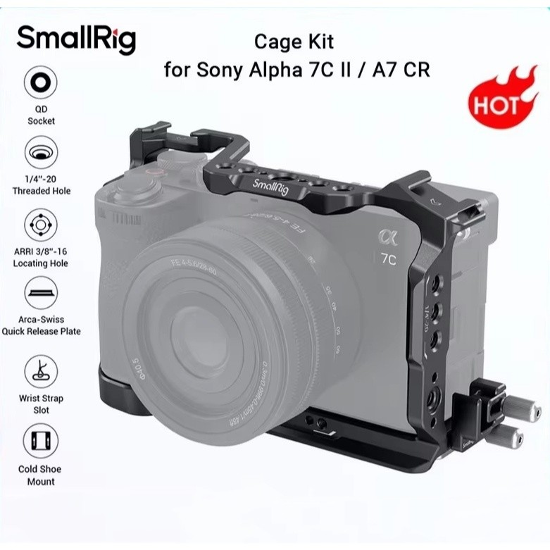 SmallRig A7C II Cage Kit สําหรับ Sony Alpha 7C II / Alpha 7CR Builtin Quick Release แผ่นพร้อมสาย Cla