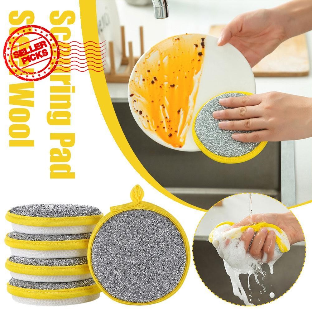 ฟองน้ําขนสัตว์เหล็กสองด้านสําหรับห้องครัวฟองน้ําล้างจานและแปรงหม้อ Artifact S6j3