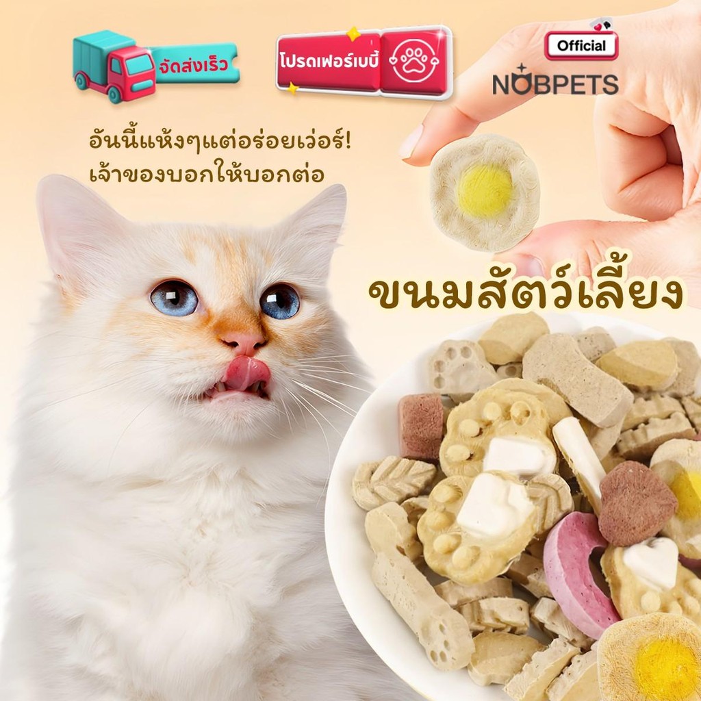 Nobpets & sayapet 10 ชิ้น/1 ถุง ขนมฟรีซดรายรูปอุ้งเท้าแมว