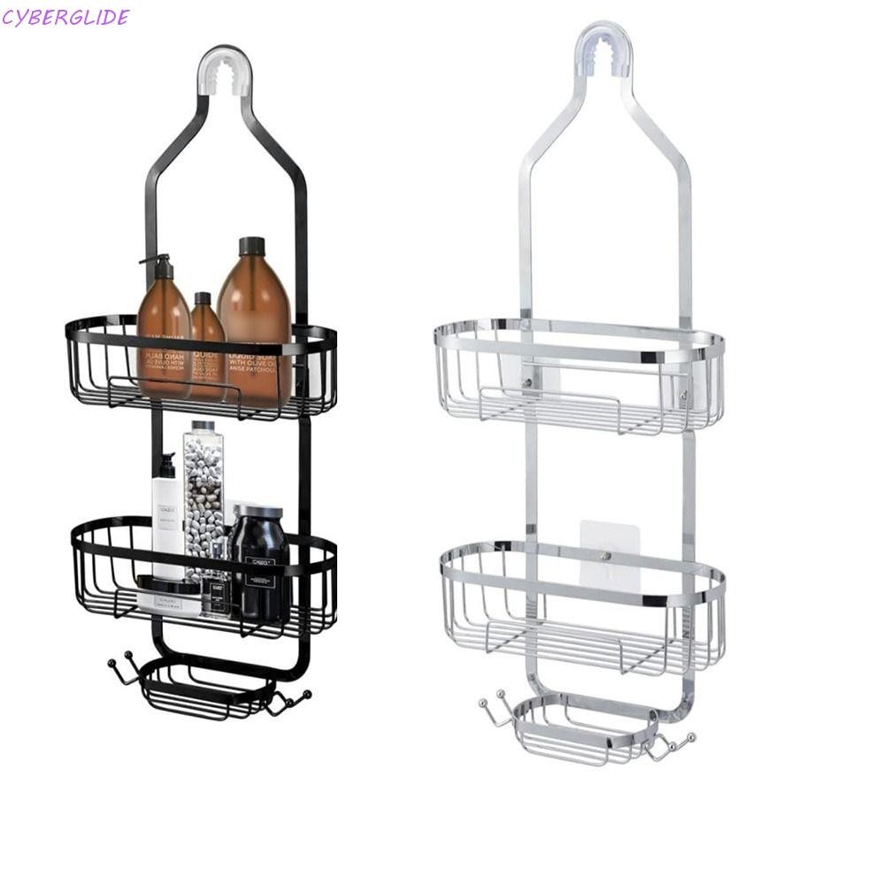 CYBERGLIDE ตะกร้าอาบน้ําแบบแขวน ตะขอ Anti-Swing Over Shower Head Organizer, ทนทานพื้นที่กว้างพิเศษกันสนิมไม่มีการเจาะที่วางสบู่ห้องน้ํา