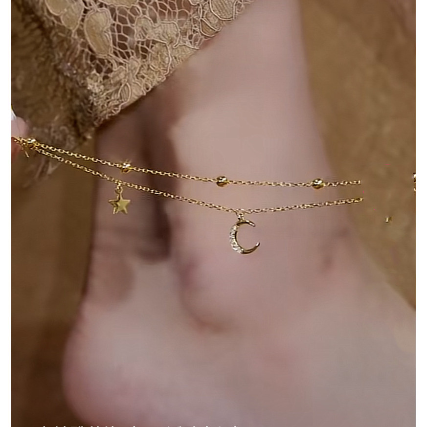 Star Moon Anklet Moon Tassel High Color Retention Anklet Niche High-End Light Luxury Anklet