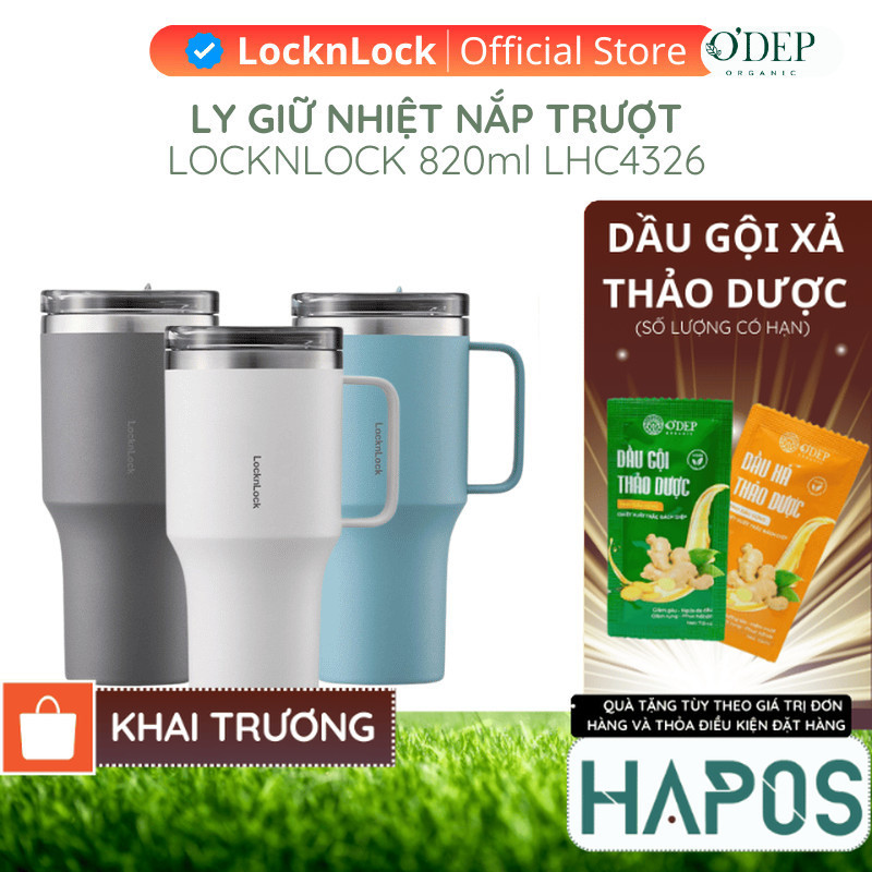 LocknLock กระติกน้ําร้อน 820ml พร้อมฝาเลื่อน Metro King LHC4326 ของแท้ - HAPOS HOF