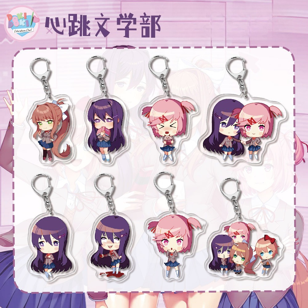 อะนิเมะ Doki Doki วรรณกรรมคลับพวงกุญแจอะคริลิค Sayori Natsuki Yuri Monika น่ารักรุ่น Q กระเป๋าจี้พวงกุญแจ Charms ของขวัญ