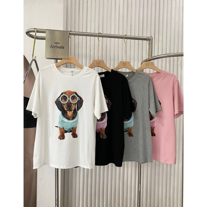 T-Shirtเสื้อยืดหมาน้อยแว่นกลม 🐕 ป้าย it's me basic S-5XL เสื้อยืดคอตตอน กระบวนการพิมพ์