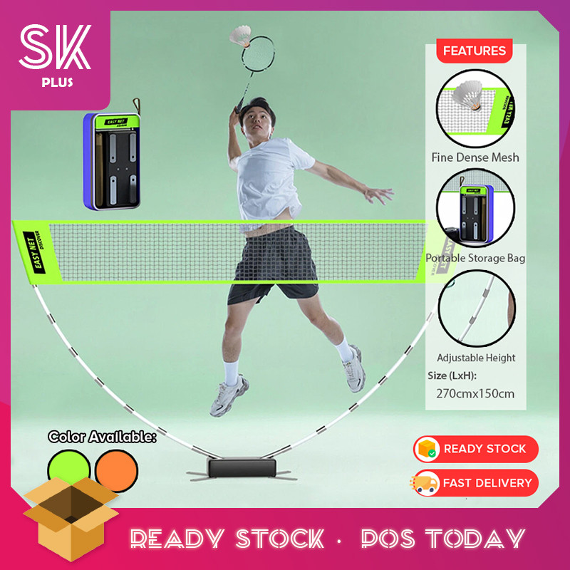 SKplus แบดมินตันแบบพกพาเทนนิสวอลเลย์บอล Pickleball กรอบสุทธิชุดพกพาสะดวกชุดตาข่าย Jaring Mudah Alih