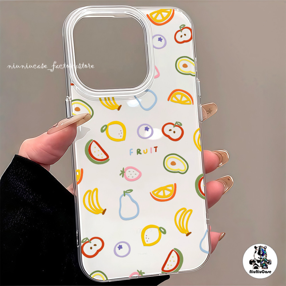 เคสมือถือ For iPhone 11 15 16 14 13 12 Pro Max X XS XR  11 13 Pro 15 16 Plus Case ลายผลไม้สุดน่ารัก ครีม IMD แบบนิ่ม เคส