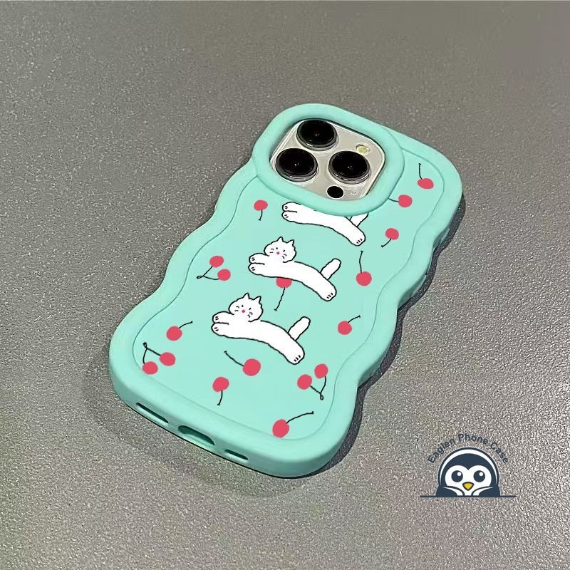 แมวน่ารักเชอร์รี่ 3D Wave Matte เคสโทรศัพท์สําหรับ Samsung Galaxy A04 A04S A04E F04 M04 A03 Core A03