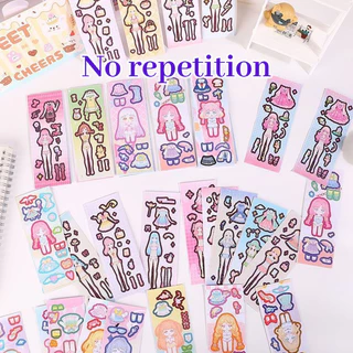 ขี้เหนียว 100ชิ้นไม่ซ้ําแต่งตัวสติกเกอร์สาว ทําเอง กระดาษตุ๊กตาสนุกของเล่น น่ารัก รูปแบบการ์ตูนของเล่นเพื่อการศึกษา