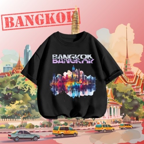 กรุงเทพมหานคร Skyline พิมพ์ 100% ผ้าฝ้าย ยูนิเซ็กส์ เสื้อยืดคอกลม กรุงเทพมหานคร Skyline เสื้อสำหรับผ