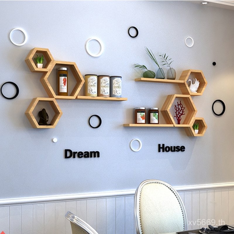 ติดตั้ง Creative Wall ชั้นวางพื้นหลังห้องนั่งเล่น Wall-Mounted Lattice การเจาะฟรีทีวี 9C Partition W