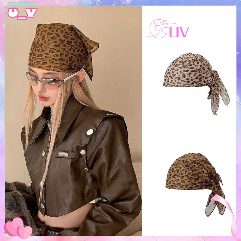 UV✨ผ้าพันคอ Y2K สไตล์เสือดาว หัวเหนื่อฝรั่งเศส (Dark Leopard Turban) แถบคาดศีรษะสำหรับสาว ๆ สไตล์ทำงาน ทันสมัย ใส่ง่าย