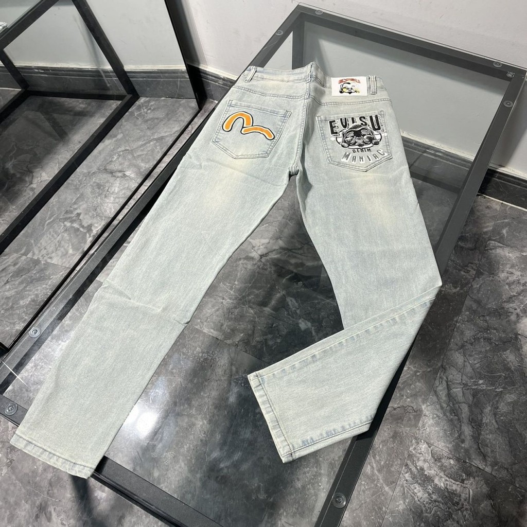 Evisu ปักกางเกงยีนส์หลวมผู้ชาย
