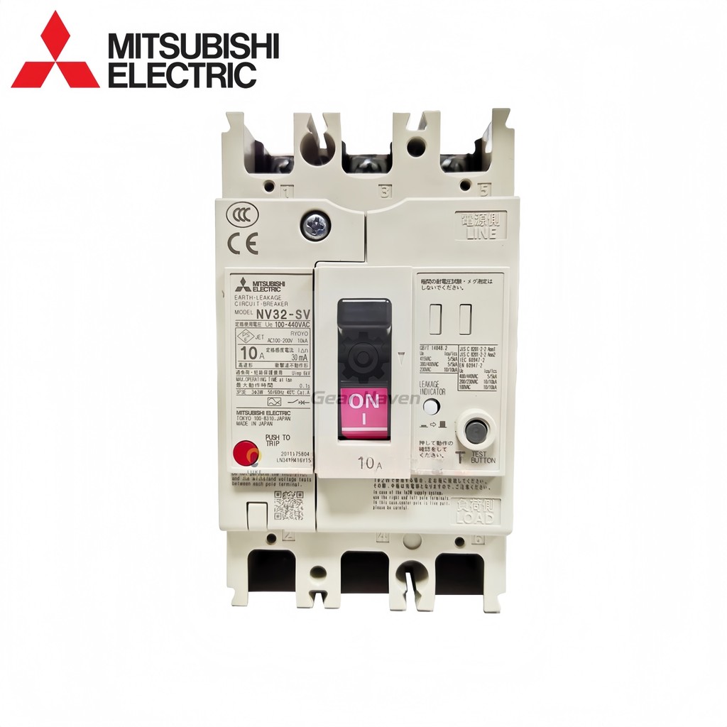 MITSUBISHI สวิตช์รั่ว Circuit Breaker NV32-SV 3P 6/10/16/20/25/32A 100mA 200mA 500mA