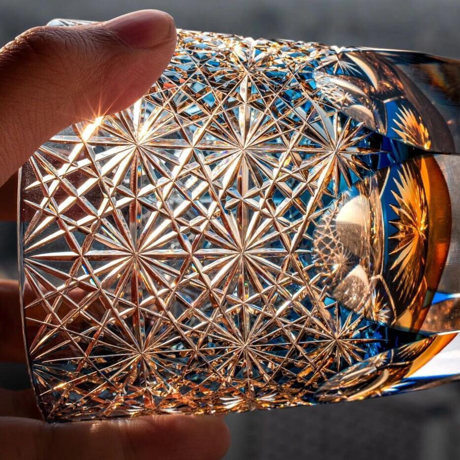 Edo Kiriko Blue Daisy Glass แก้วไวน์ทําด้วยมือแก้วคริสตัลแก้ววิสกี้แก้วมูลค่าสูงในครัวเรือน