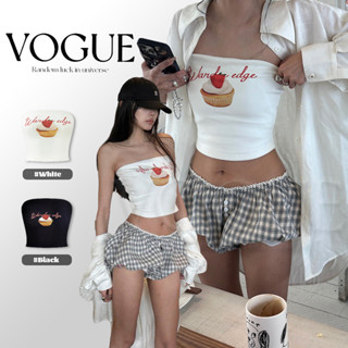 Vogue🌟พร้อมส่ง🌟 เสื้อเกาะอก เสริมฟองน้ำ ลายขนมหวานสีขาวดำ ดี…