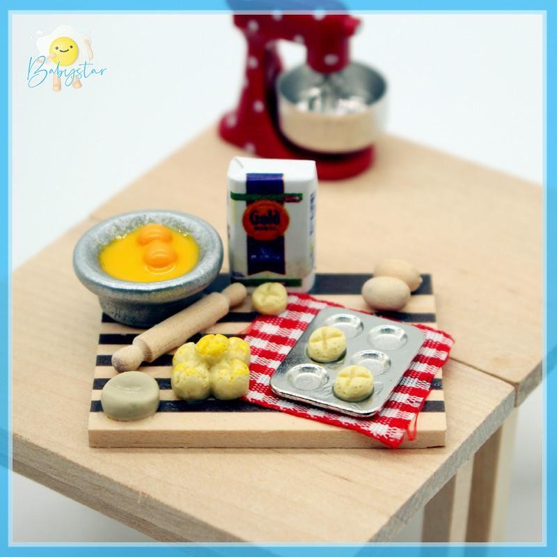 [Inthehot-t] Dollhouse Food Pastry Making Station Egg Milk Bread Cutting Board Miniatures Model Kitc