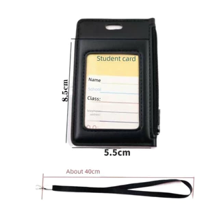 Pu ID Card Holder บัตรเครดิตกระเป๋านักเรียน Lanyard Card กระเป๋าสตางค์บางเฉียบซิปกระเป๋าเงินเหรียญ