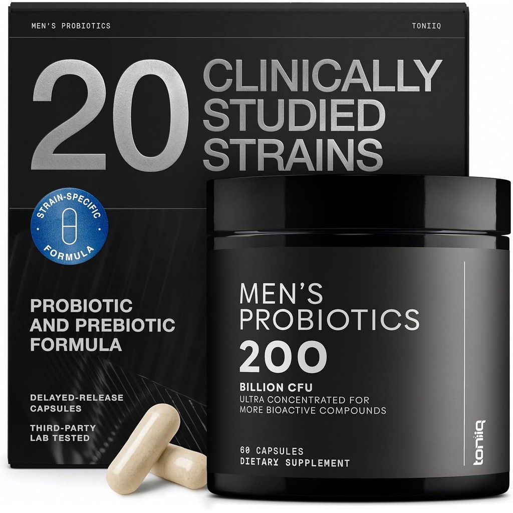 Toniiq Mens Probiotic 20 สายพันธุ์ที่ยืนยันแล้ว – 200 Bilion CFU + 200mg FOS Prebiotic – Mens Probio