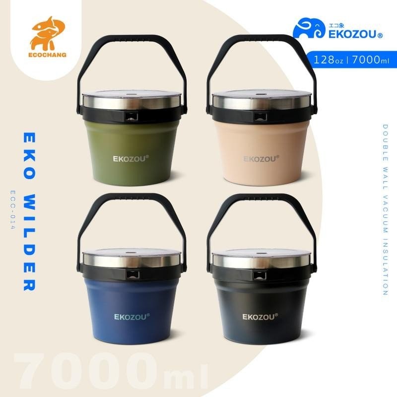 EKO WILDER ถังน้ำแข็งสแตนเลส 304 ขนาด 7 ลิตร เก็บความเย็น มีหูหิ้วแข็งแรง พร้อมที่เปิดฝาขวด และฝาปิด