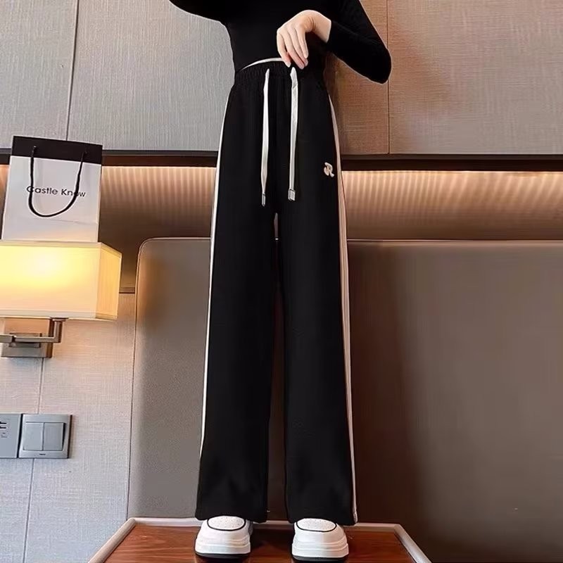 2025 Autumn Girls' Casual Wide-Leg Pants Spring and Autumn Knitted Long Pants Korean Style Fashionab