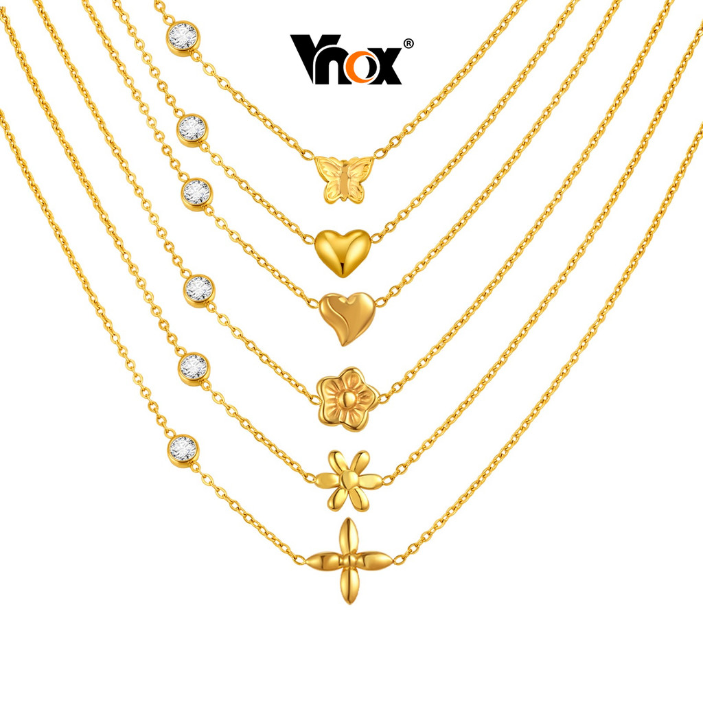 VNOX วีน็อกซ์ เพทายสร้อยคอหัวใจลูกบาศก์สําหรับผู้หญิงสาว,ทองสแตนเลสผู้หญิงที่ละเอียดอ่อนสาวสร้อยคอเครื่องประดับของขวัญ