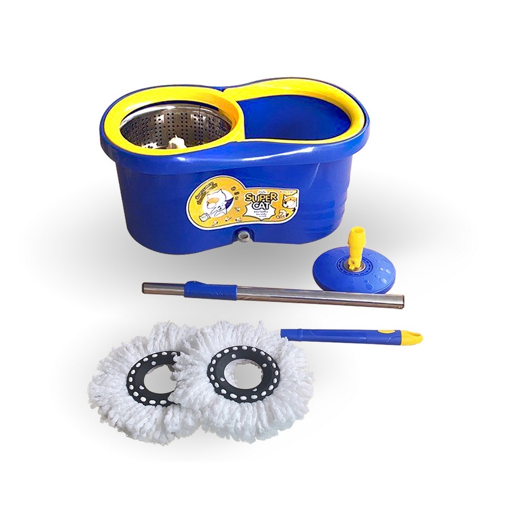 SUPERCAT ชุดถังปั่นพร้อมไม้ม็อบ รุ่นแมวถูพื้น แถมผ้าม็อบไมโครไฟเบอร์ 2 ผืนในกล่อง ผลิตจากพลาสติกคุณภาพดี (ซูเปอร์แคท) - รูปที่ 2