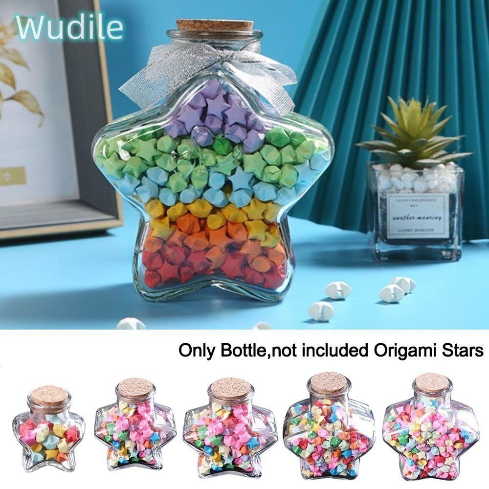 WUDILE Wishing Bottle, Stars Shape Origami Stars Glass Bottle, Mini Craft Pentagram Storage Bottle H