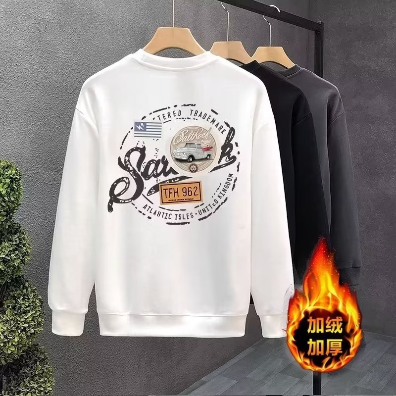 COD 2025 Fleece-Lined Heavyweight Autumn Winter New Men's Crew Neck Sweatshirt Fashionable Comfortab