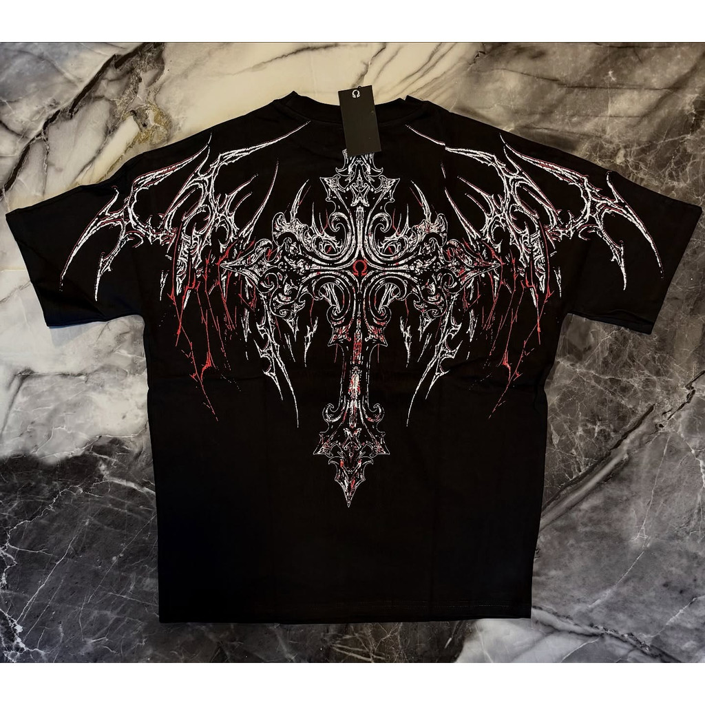 เสื้อยืดสีดำ American Street Thorn Cross ลายย้อนยุค Y2K Punk