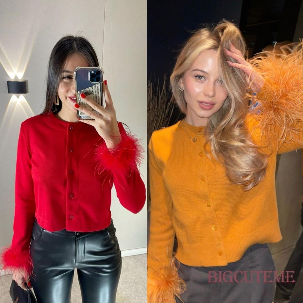 เสื้อกันหนาวผู้หญิง คาร์ดิแกนแขนยาวปุ่มสีทึบ Flurry