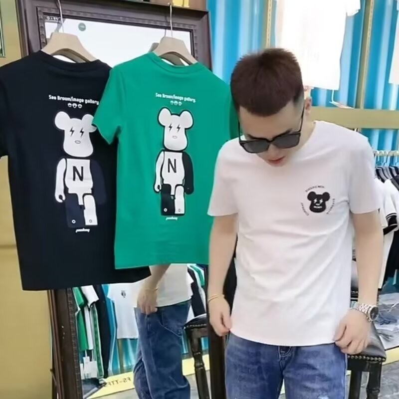 2025 NEW 20252023 Summer New Trendy Half Sleeve Violent Bear Print Short Sleeve Versatile Fashion In