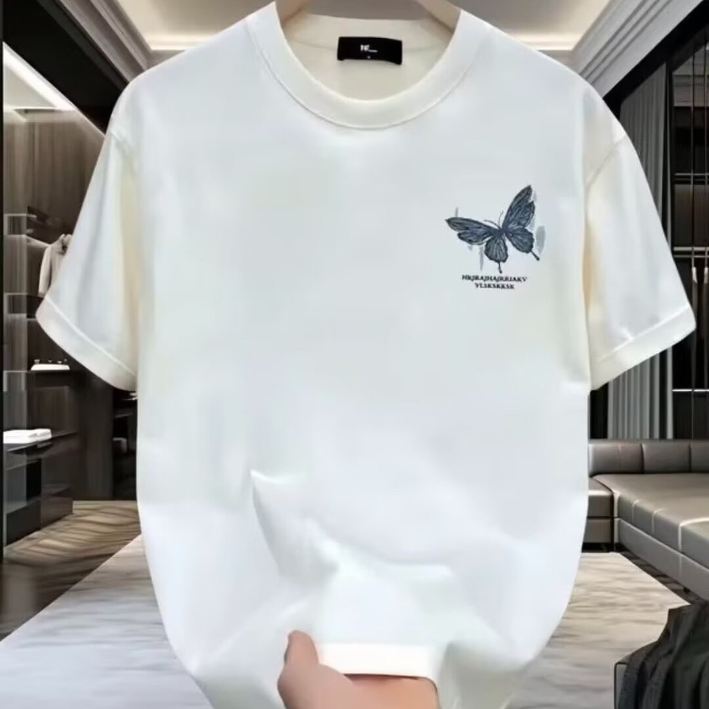 2025 NEW 20252024 Printed Colorful Butterfly American Style Cool Heavyweight Short Sleeve T-Shirt fo