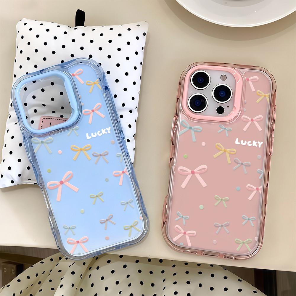 สต๊อกไทย เคสโทรศัพท์ไอ14 โบว์น่ารัก เคสใสอะคริลิคสีสัน ระลอกเยลลี่ For IPhone11 12Pro 13 Pro MAX 14 15PLUS 16E กันกระแทก