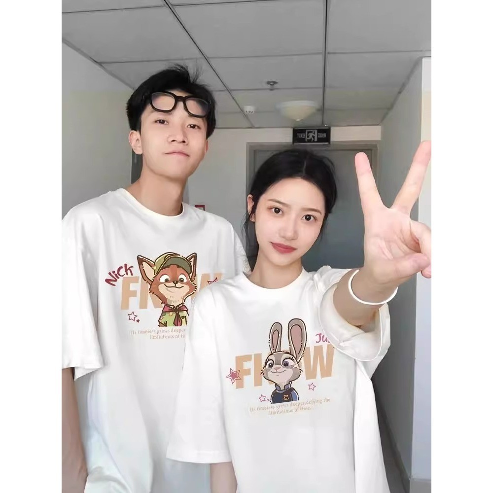2025 NEW 2025 Couple Outfit Loose Plus Size Summer Outfit Korean Style Design Short Sleeve T-Shirt W