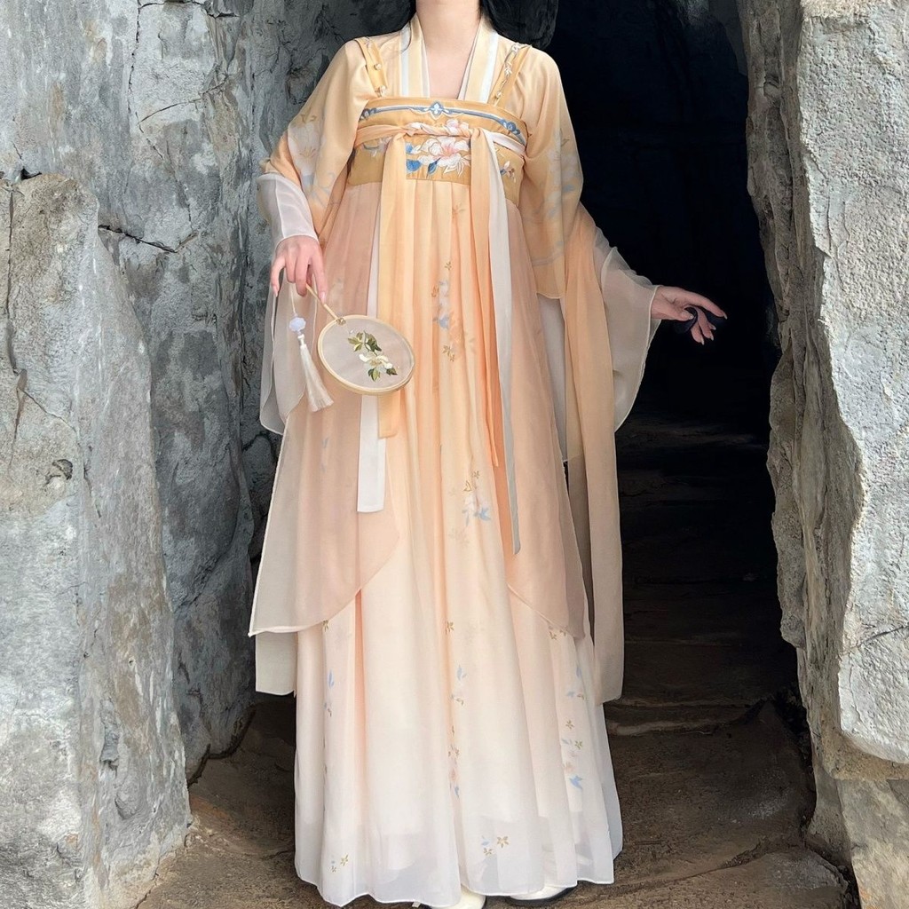 Yuehutang Qingzhi ดอกไม้หยก Hanfu หญิงปักเต้านมยาว Han องค์ประกอบกระโปรงโบราณ