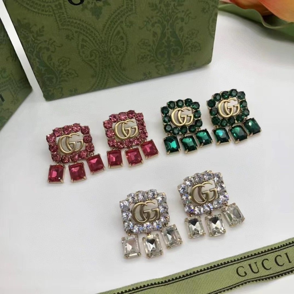 ต่างหู GUCCI3258 แบบ g Letter ทำจากทองเหลืองและเข็มเงิน พร้อมพลอยจำลองคุณภาพสูง