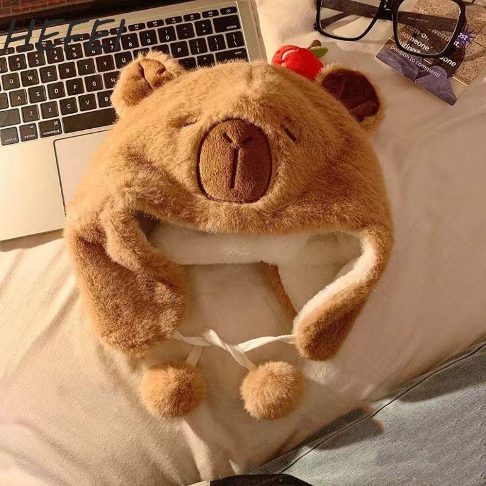 HEFEI หมวก Capybara น่ารัก หมวกบีนนี่สัตว์การ์ตูนอบอุ่น