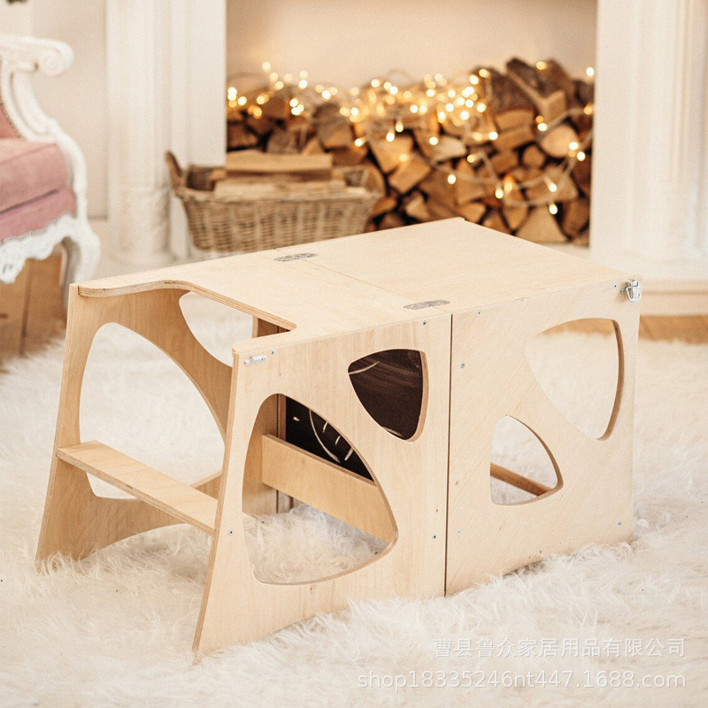 เด็ก Montessori Learning Tower มัลติฟังก์ชั่นโต๊ะพับได้ห้องครัวความสูงขั้นตอนเด็ก Washstand สตูลเท้า