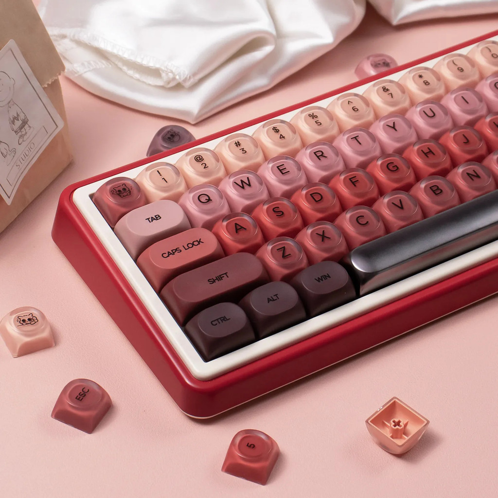 ลิปสติก Semi Transparent PC Keycaps 132 คีย์ HOA Profile Double Shot PBT Keycaps สําหรับคีย์บอร์ดแบบกลไก