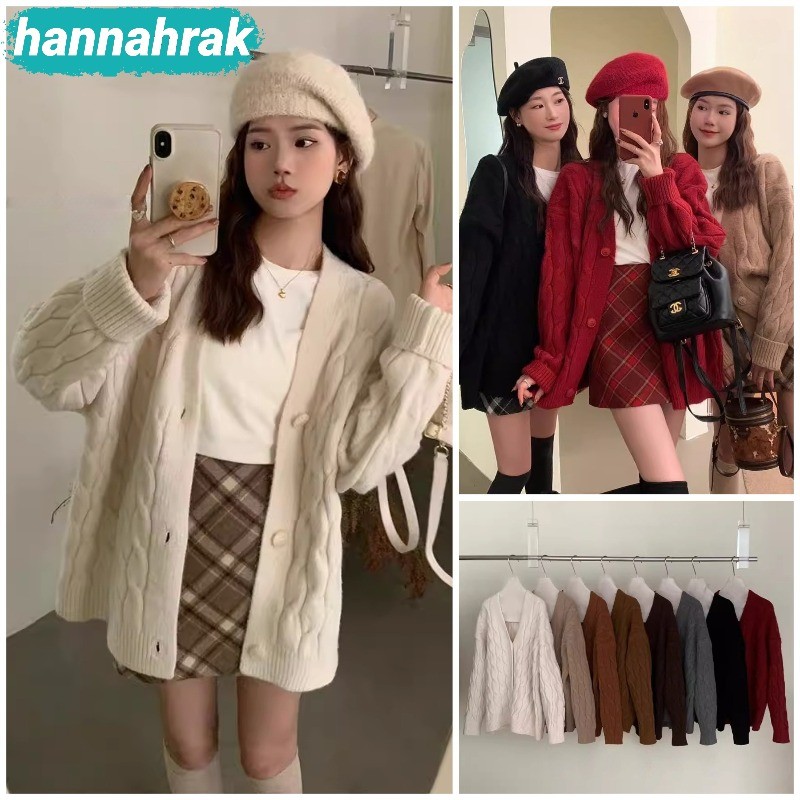 (ส่งจากกรุงเทพฯ)สเวตเตอร์ถักผู้หญิง 7สี คอวี หลวมOversize ผ้านิ่มยืดใส่สบาย สไตส์เกาหลี ใหม่ ยาวเสื้อ