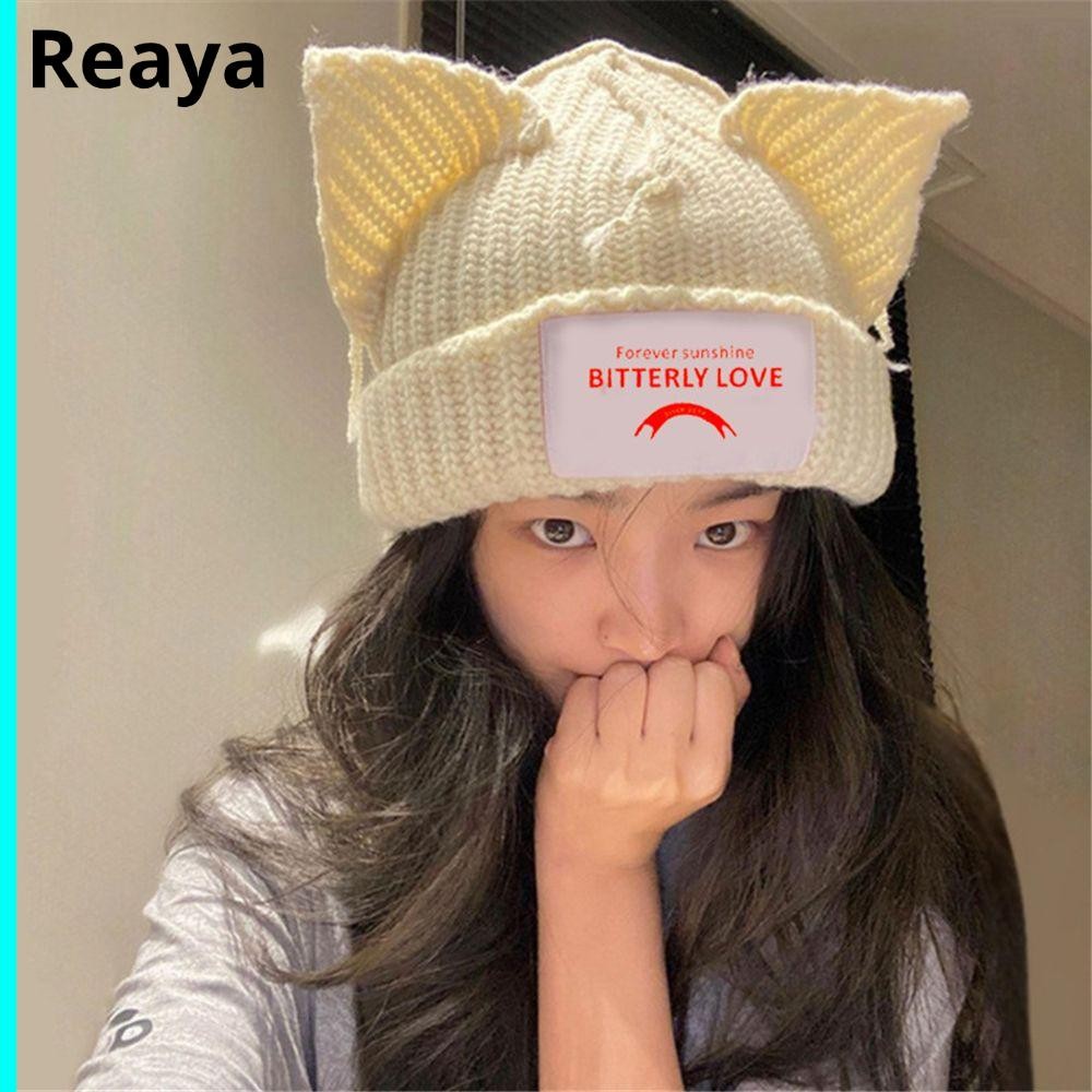 REAYA หมวกขนสัตว์ Warm Cat Ear Patch Piglet Cold Hat