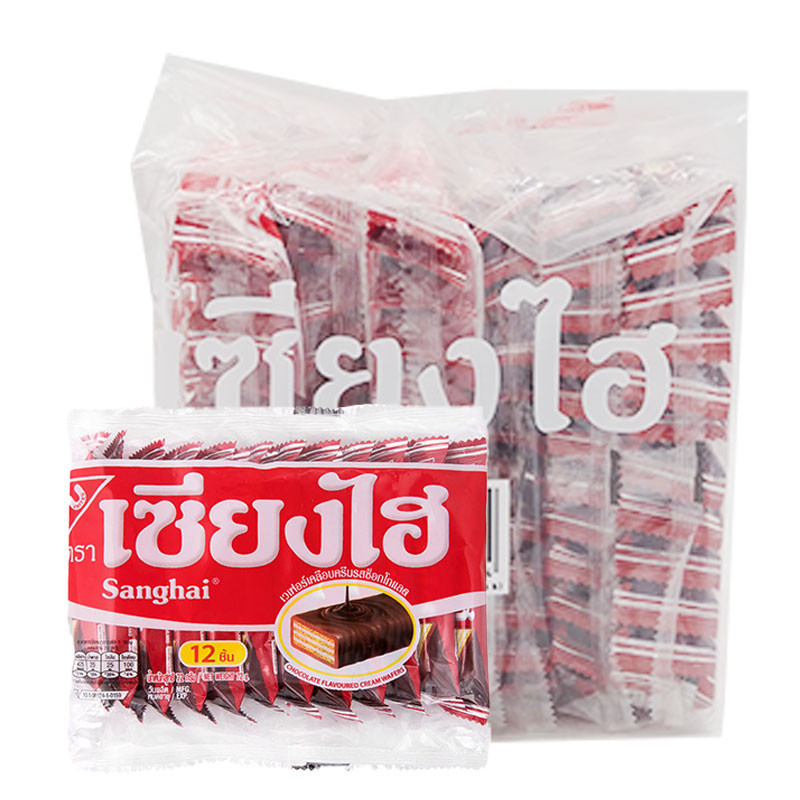 เซียงไฮ เวเฟอร์เคลือบครีมรสช็อกโกแลต 12 ชิ้น x 6 (SANGHAI Wafer Chocolate 12 pcs x 6)