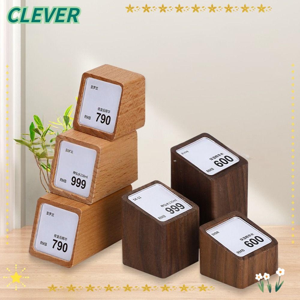CLEVER ขาตั้งจอแสดงผล, Kahki Coffee Wood Base Price Tag Holder, Creative Design Multi-size Sign Hold