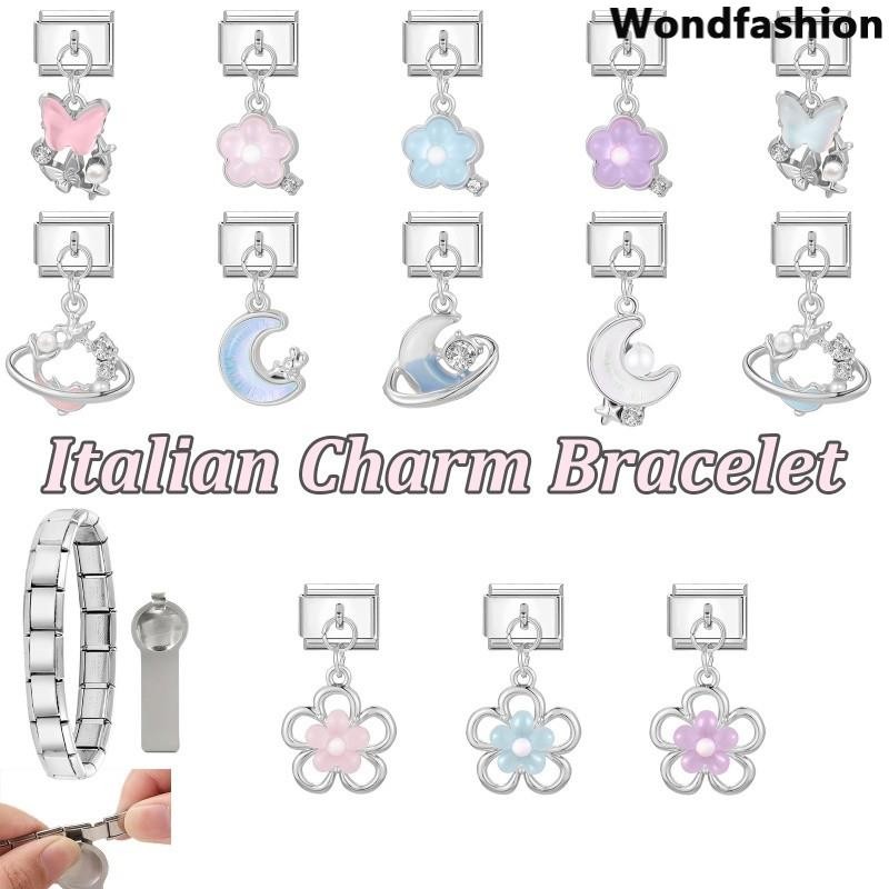 สร้อยข้อมือสแตนเลสลายดอกไม้และผีเสื้อสีชมพู ขนาด 9 มิลลิเมตร ออกแบบเองได้ สร้างสรรค์เครื่องประดับสไตล์ย้อนยุค